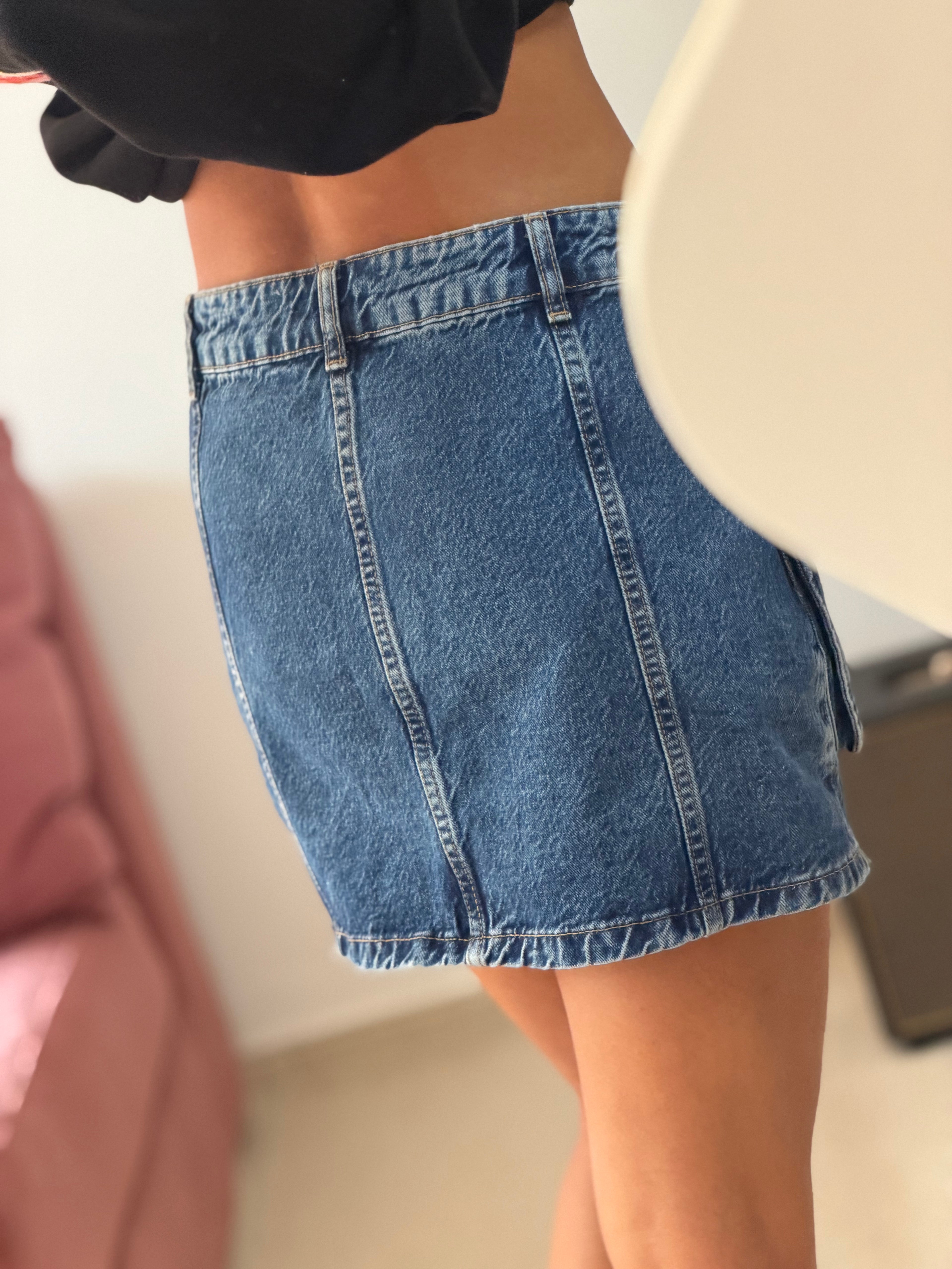 mini saia jeans cargo zara