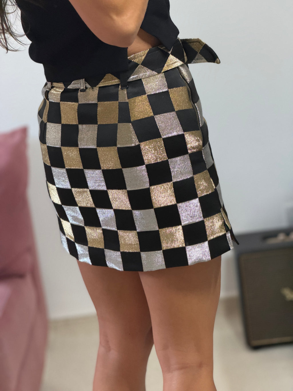 shorts saia talie nk xadrez lurex