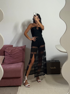 saia longa com hot pant iorane cintura alta