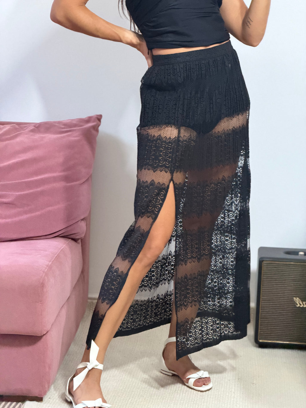 saia longa com hot pant iorane cintura alta