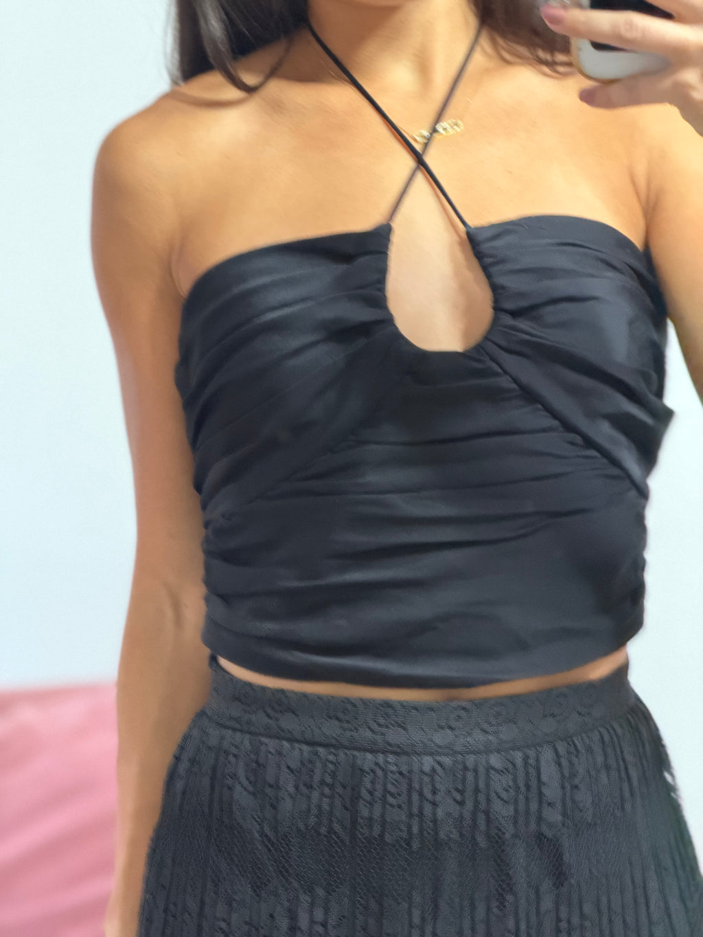 top zara preto com amarração