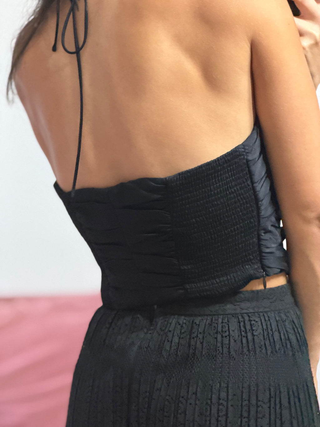 top zara preto com amarração