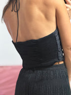 top zara preto com amarração