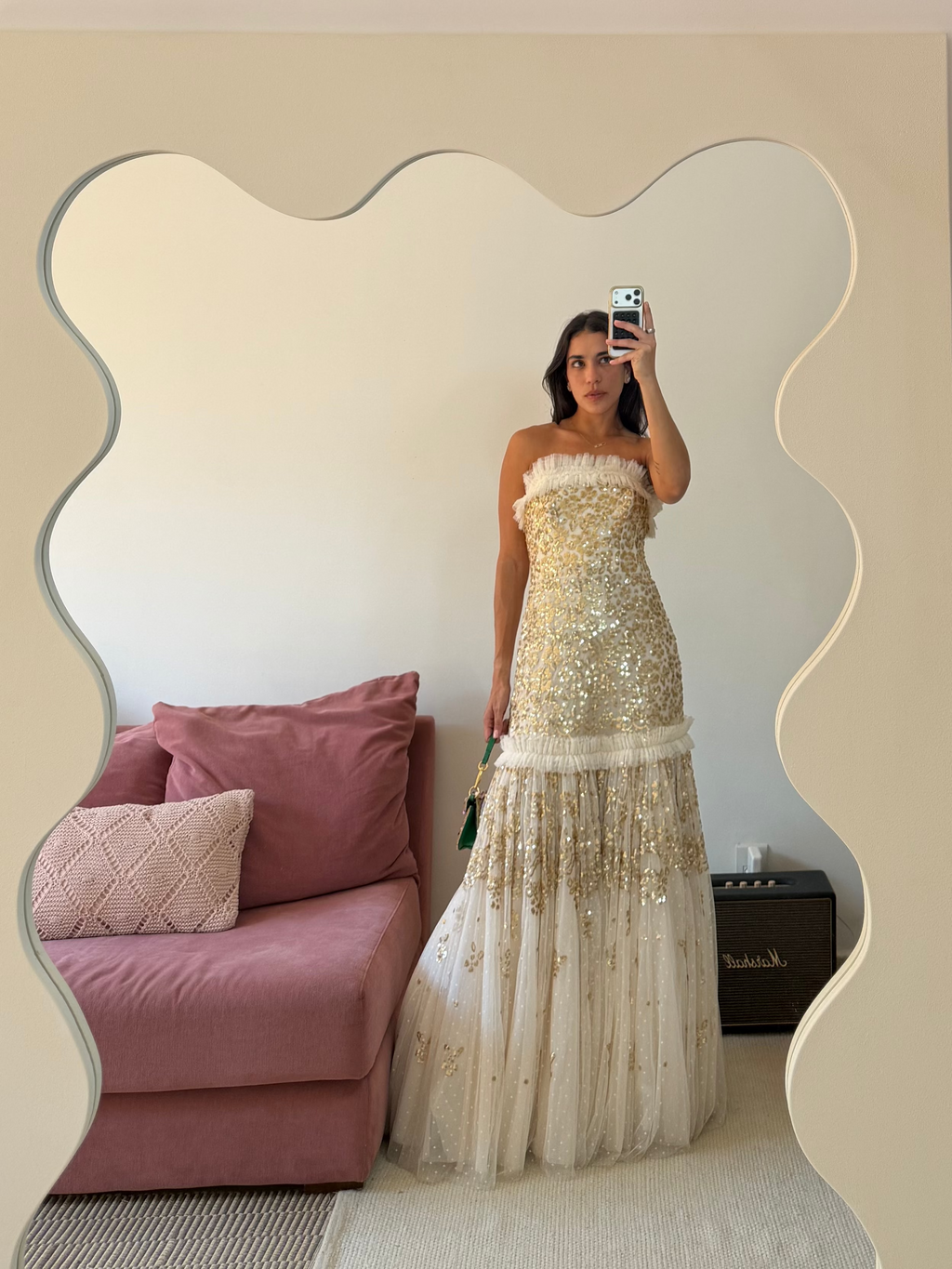 vestido longo festa needle&threads thule com brilho tomara-que-caia