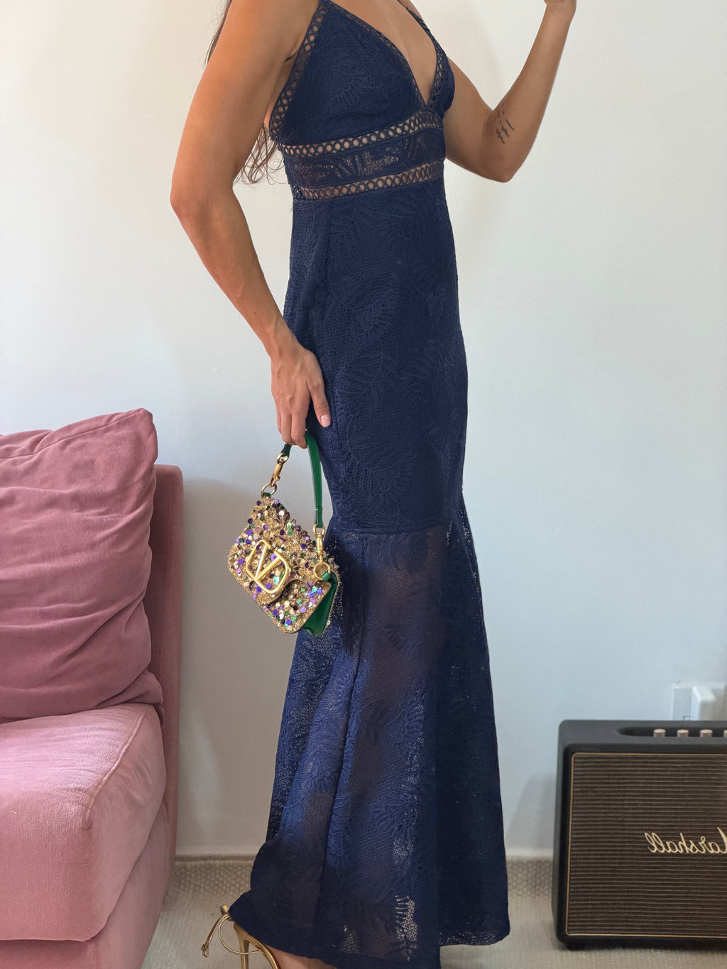 vestido longo renda le blog azul marinho