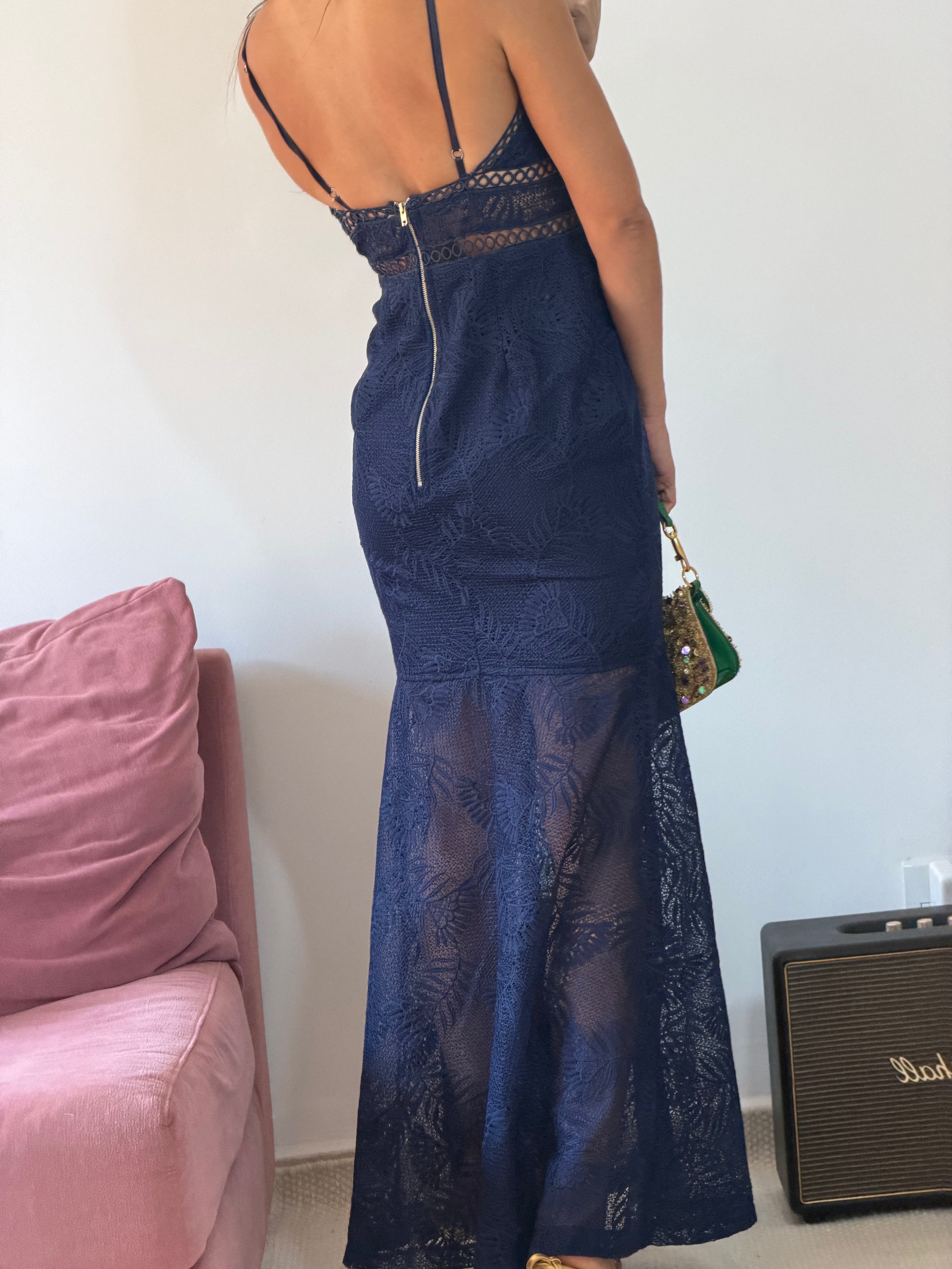 vestido longo renda le blog azul marinho