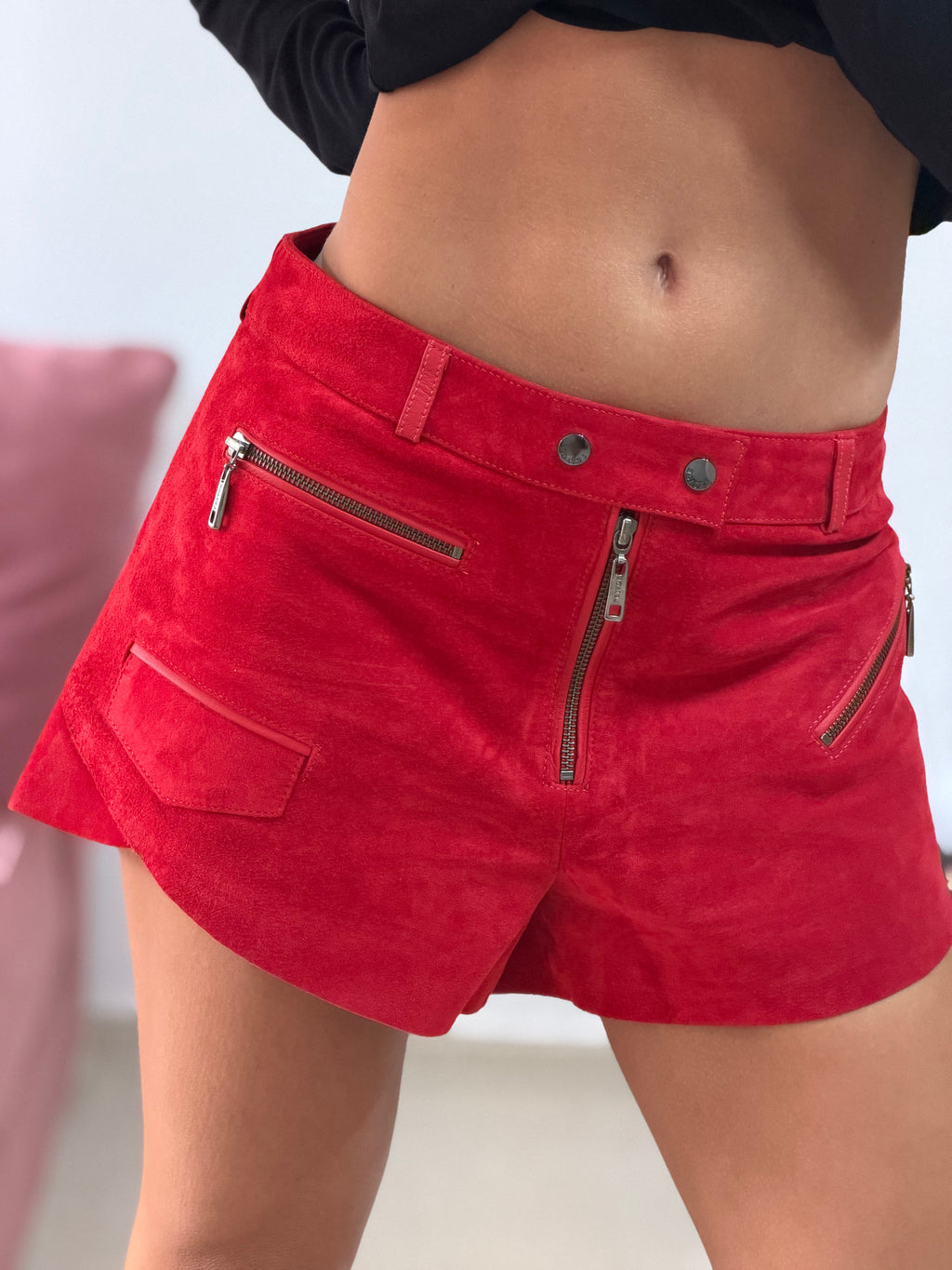 shorts curto couro legitimo bobstore